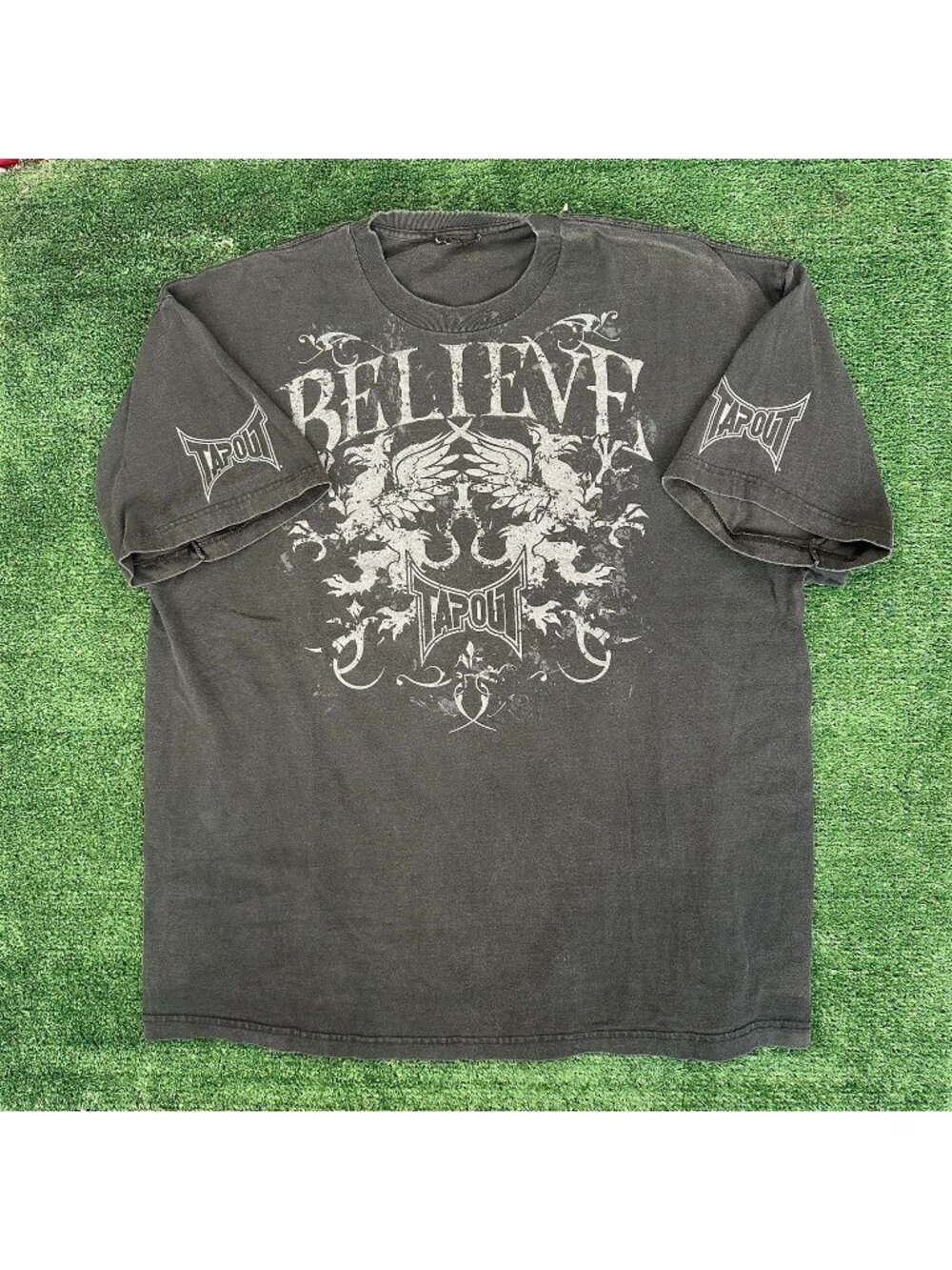 Vintage Y2K Tapout Believe T-Shirt MMA UFC Grunge Punk Boxy Black XL Streetwear